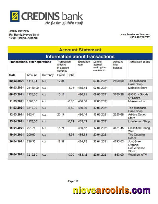Albania Credins Bank Statement Photolook