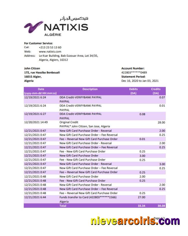 Premium Algeria Natixis Algerie Bank Statement Template In Excel And PDF Format