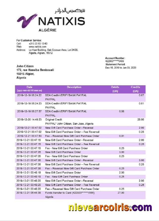 Algeria Natixis Algerie Bank Statement Photolook