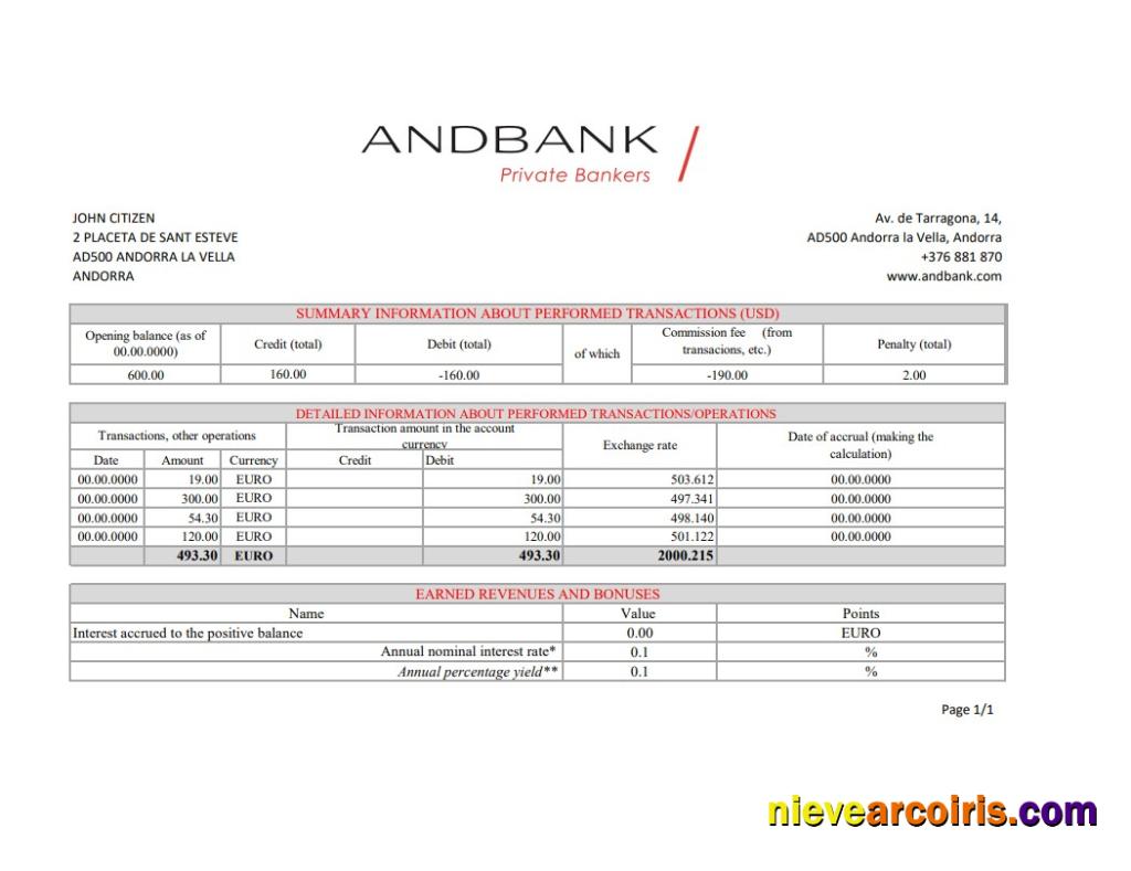 Editable Andorra Andbank Bank Statement Template In Excel And PDF Format