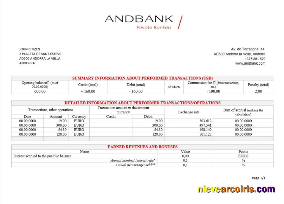 Andorra Andbank Bank Statement Photolook