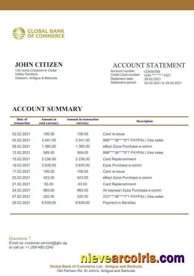 Antigua And Barbuda Global Bank Of Commerce Bank Statement Xls Template