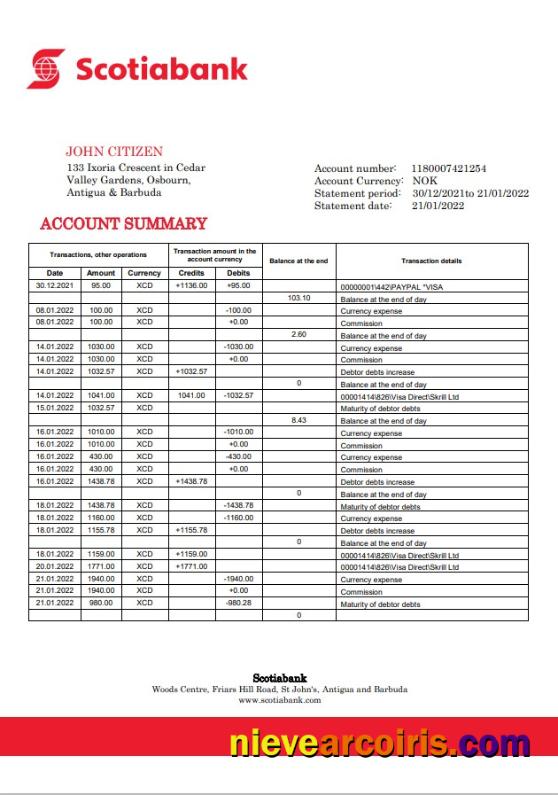 Antigua And Barbuda Scotiabank Bank Statement Photolook