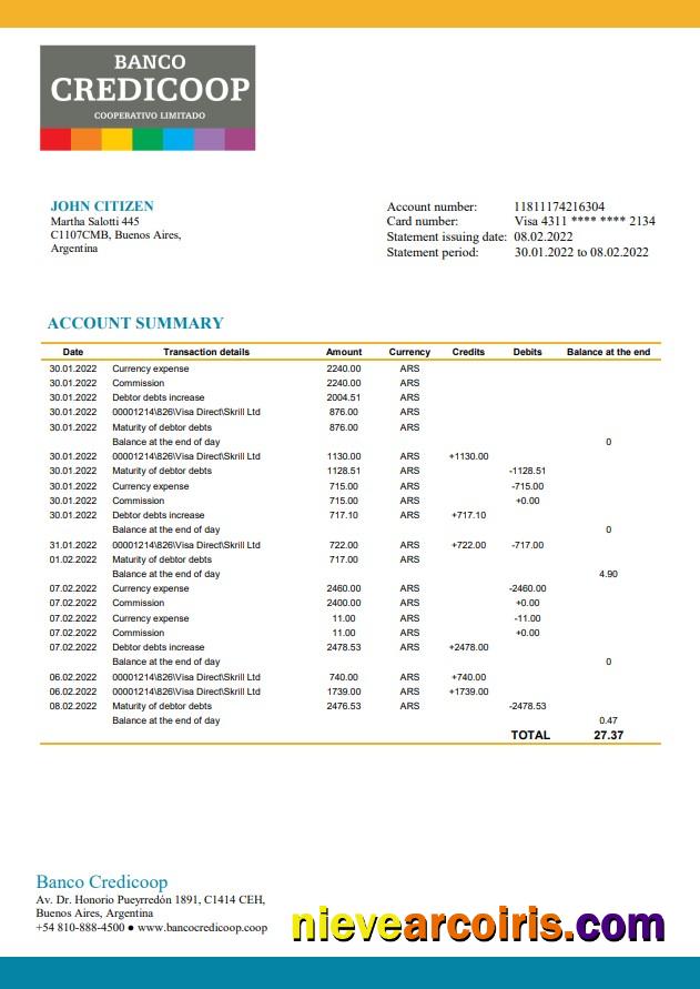 Argentina Banco Credicoop Bank Statement Preview