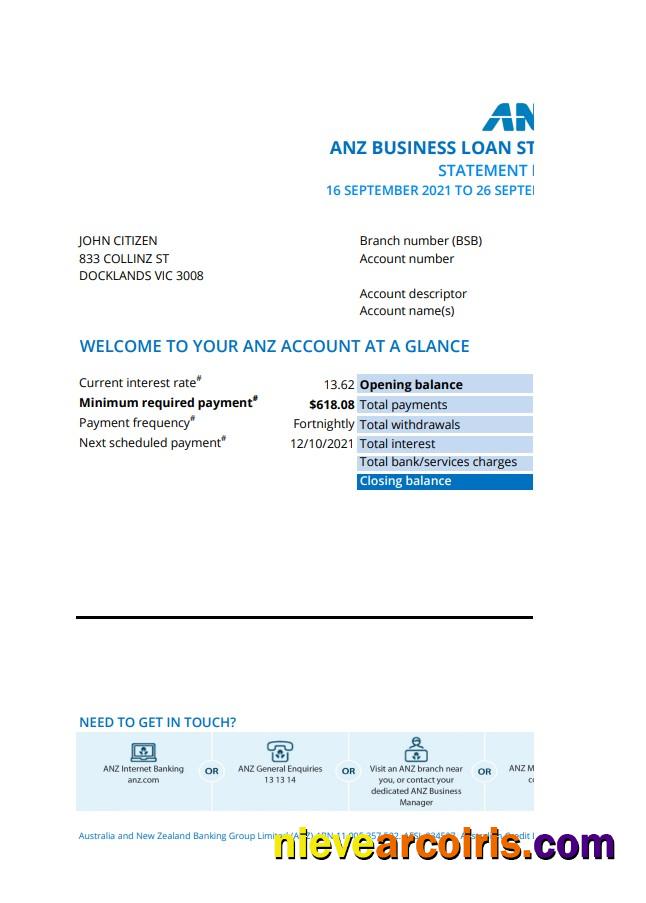 Realistic Australia ANZ Proof Of Address Bank Statement Template In .xls And .pdf Format, Fully Editable