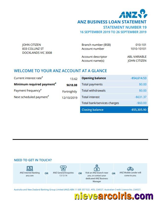 Professional Australia ANZ Proof Of Address Bank Statement Template