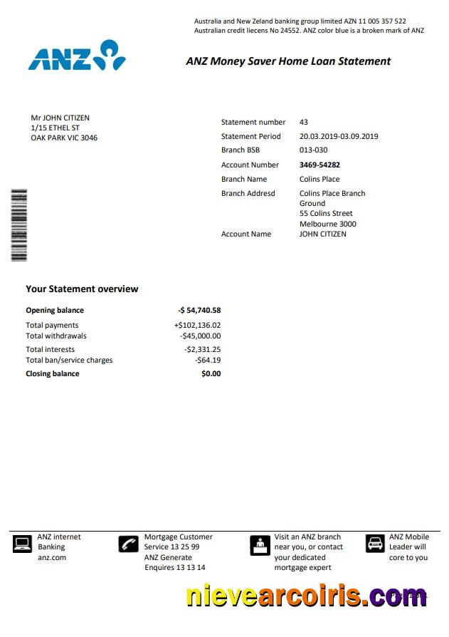 Realistic Australia ANZ Proof Of Address Bank Statement Template1