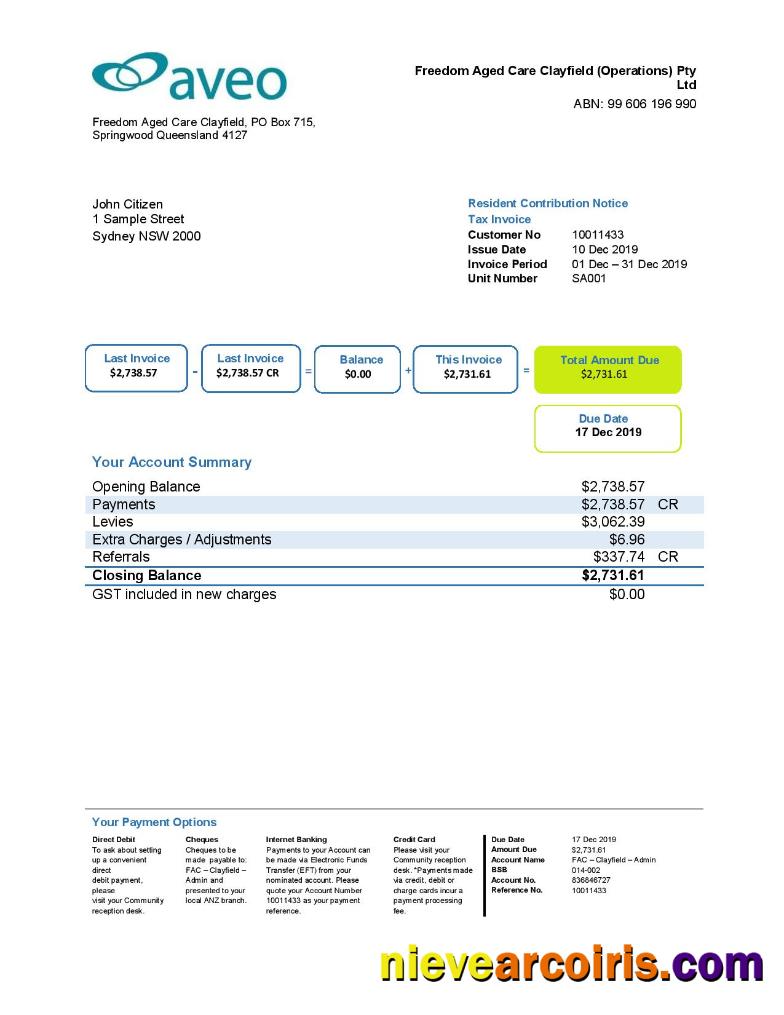 Australia Aveo Bank Statement Page 001 Photolook