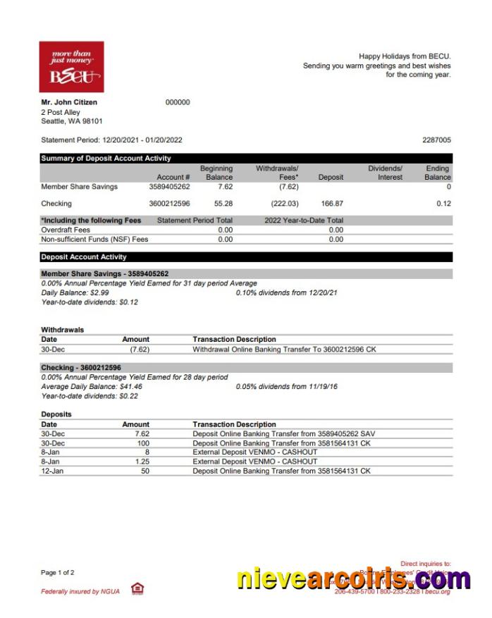 Australia BECU Bank Statement Preview