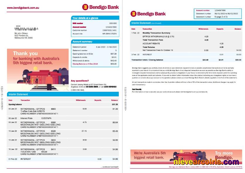 Australia Bendigo Bank Statement Photolook