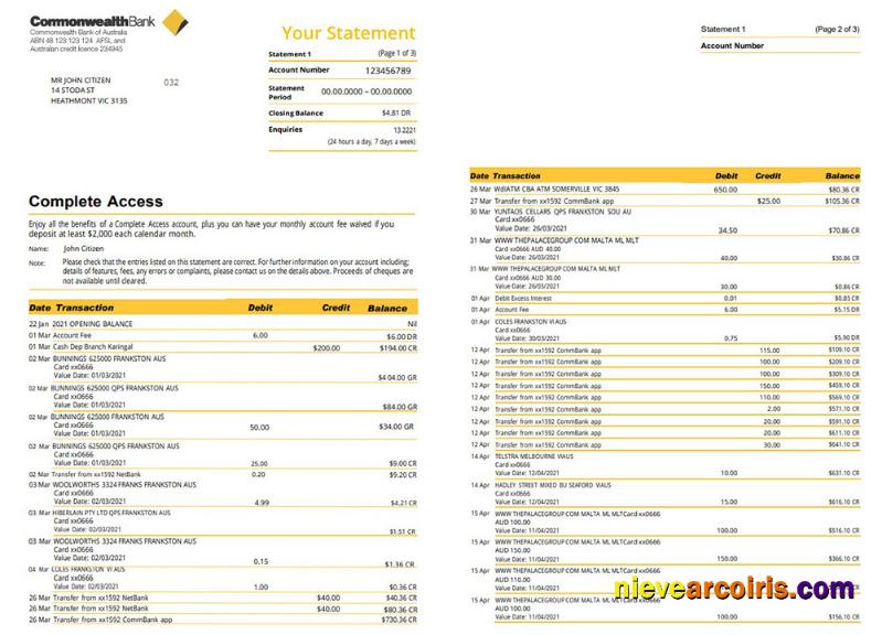 Realistic Australia Commonwealth Bank Statement Template In Word And PDF Format (3 Pages), Version 2
