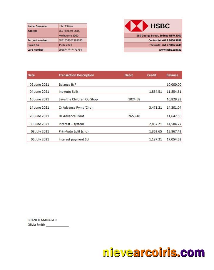 Professional Australia HSBC Bank Statement Template In Excel And PDF Format, Fully Editable