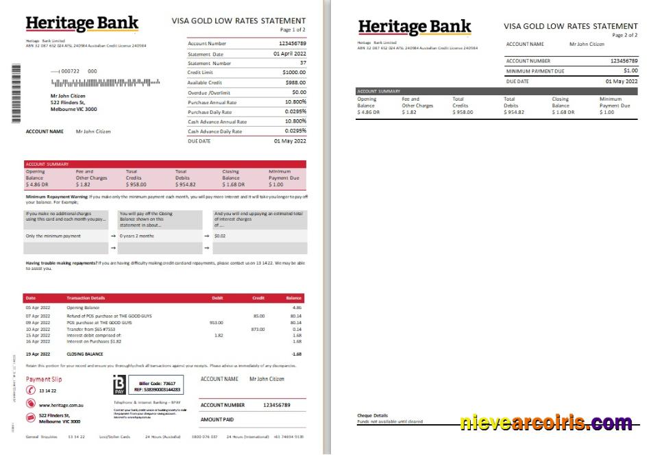 Australia Heritage Bank Statement Scr Preview