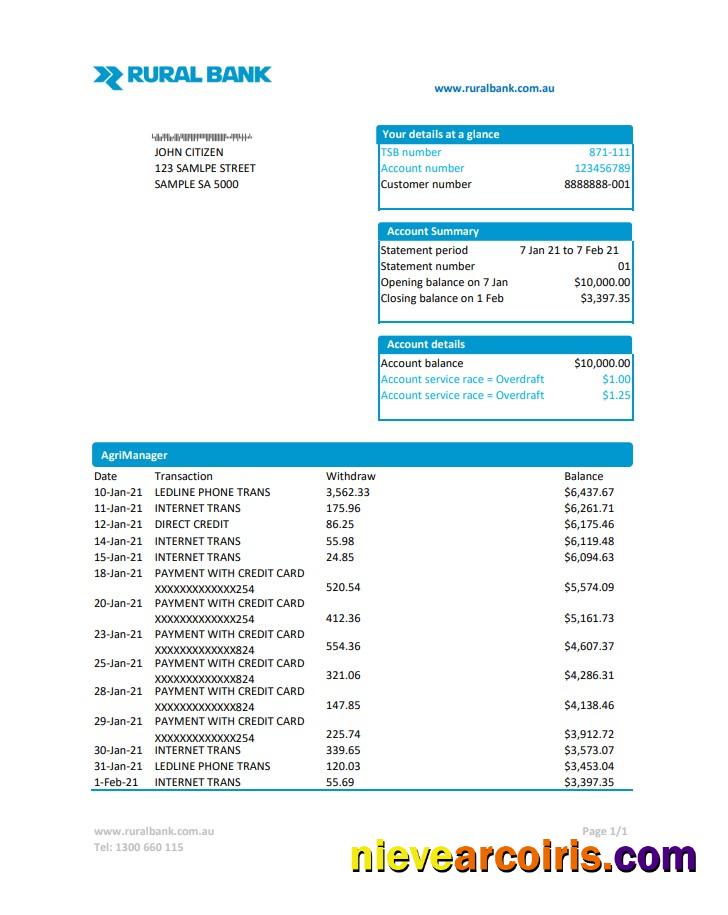 Premium Australia Rural Bank Statement Easy To Fill Template In Excel And PDF Format