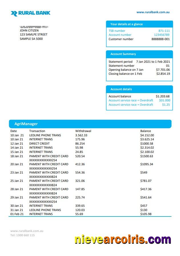 Professional Australia Rural Bank Proof Of Address Statement Template In Word And PDF Format