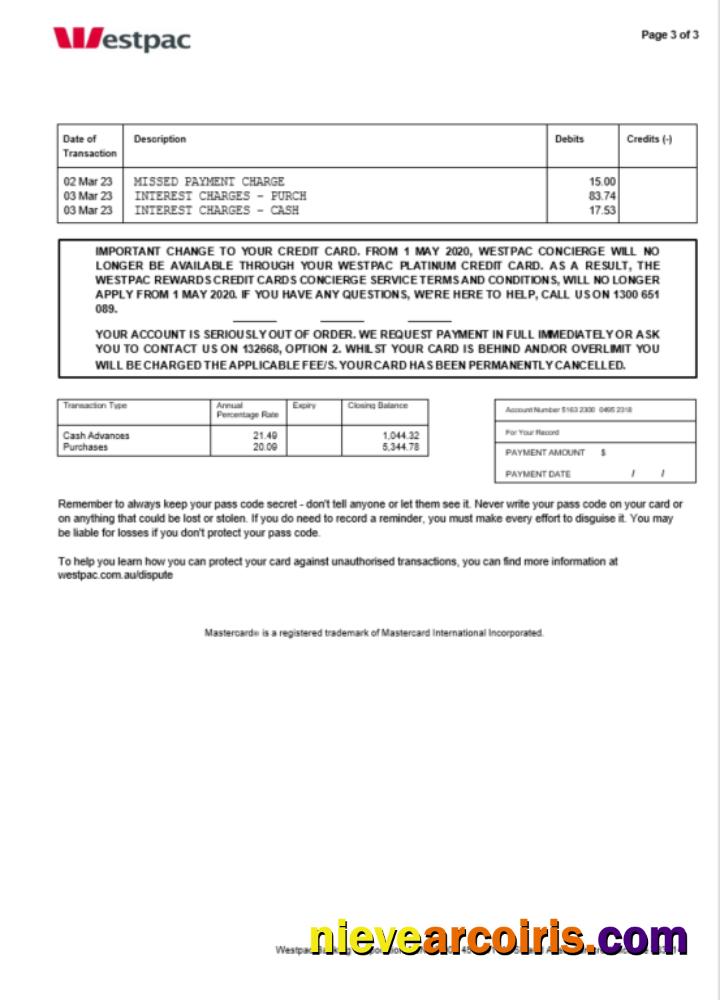 Professional Australia Westpac Bank Statement Word And PDF Template, 3 Pages 3