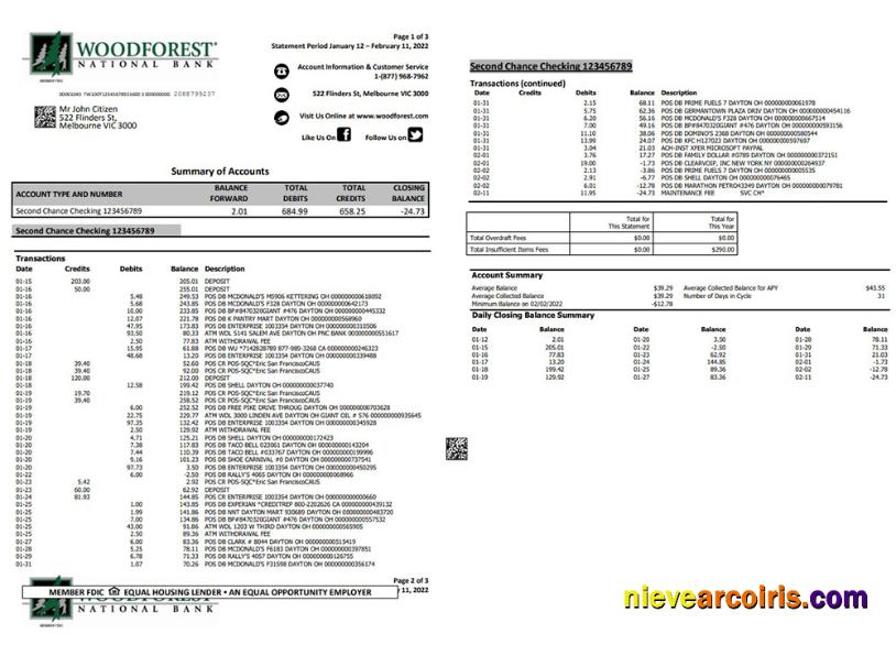 Australia Woodforest National Bank Statement Preview