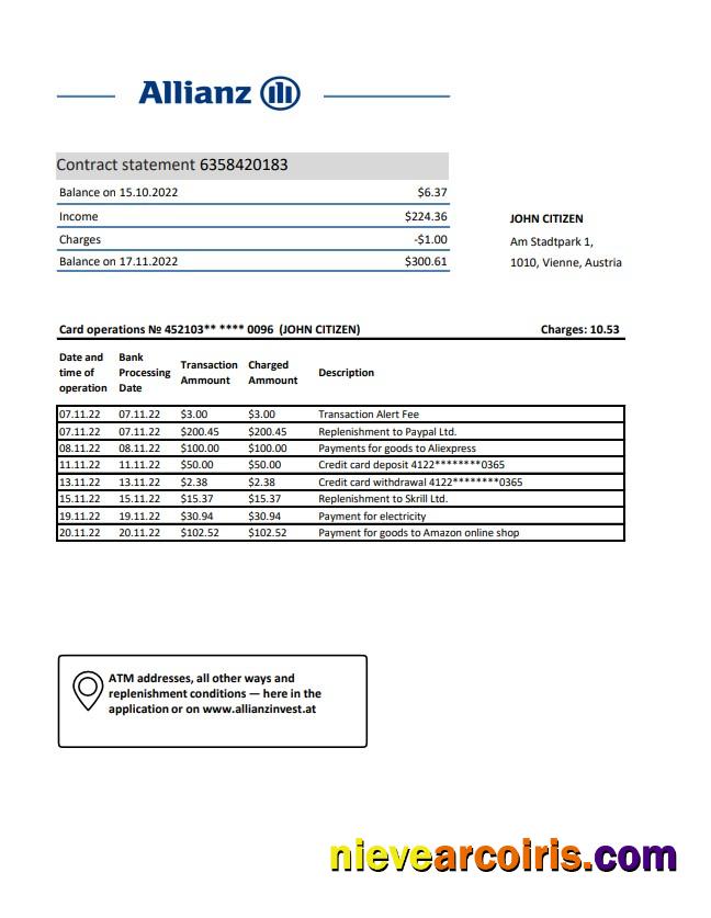 Austria Allianz Investment Bank Bank Statement Preview