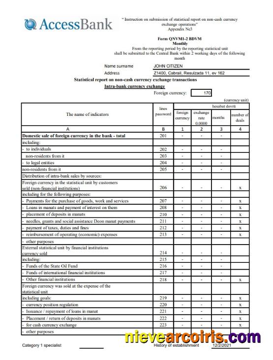 Azerbaijan Access Bank (english) Excel Pdf Template