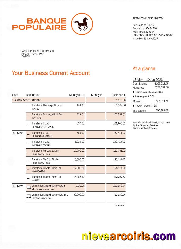 BANQUE Populaire Du Maroc Bank Statement Photolook