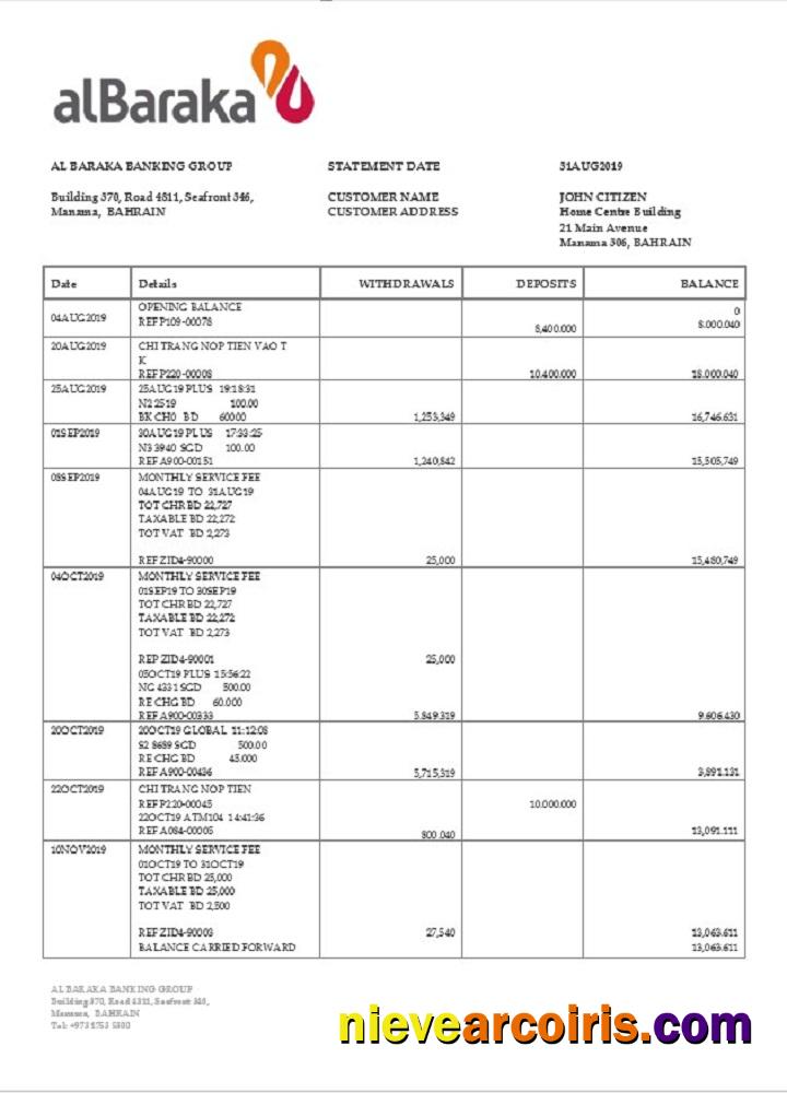 Bahrain Al Baraka Bank Statement Photolook