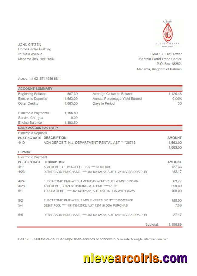 Bahrain Al Salam Bank Excel Preview