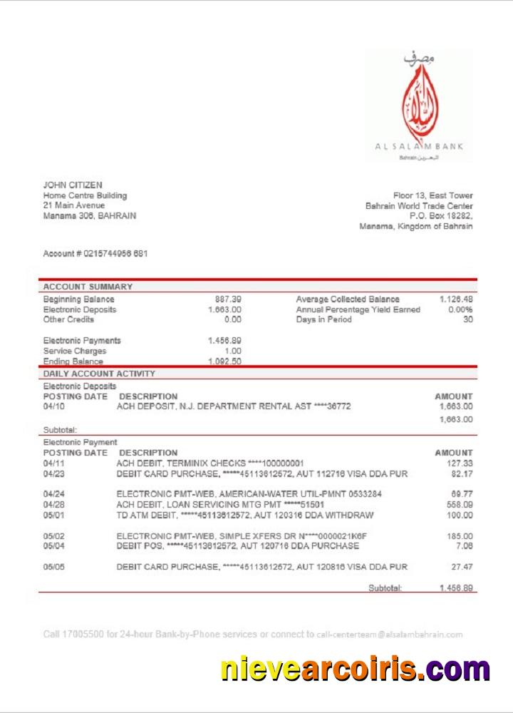 Bahrain Al Salam Bank Statement Preview