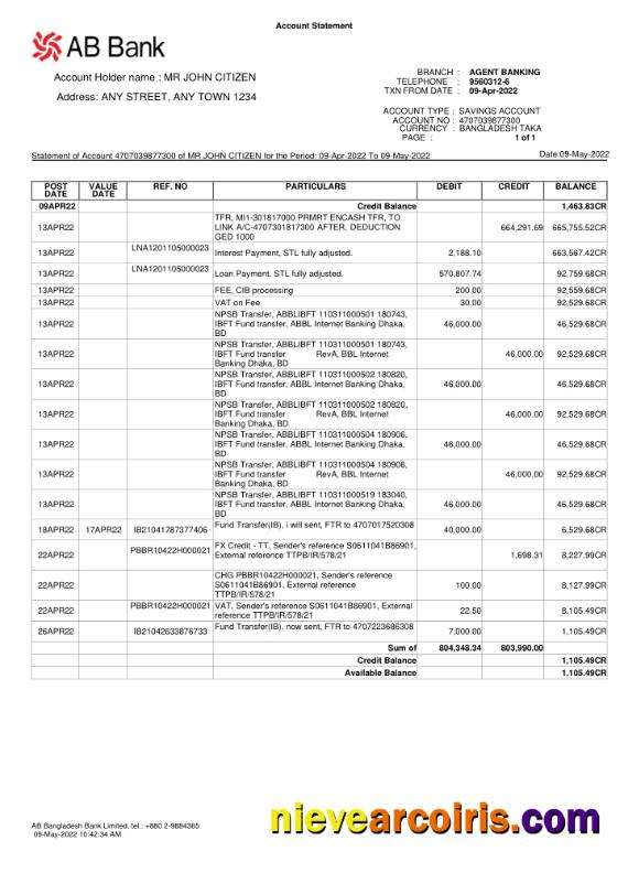 Bangladesh AB Bank Statement Preview