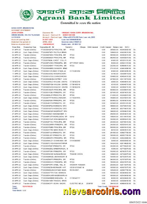 Bangladesh Agrani Bank Statement Preview