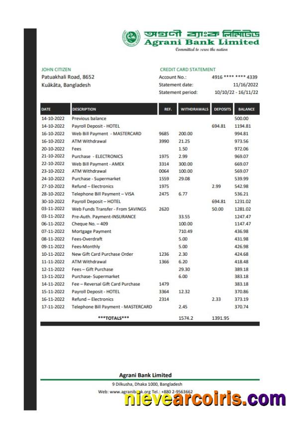 Bangladesh Agrani Bank Statement Photolook