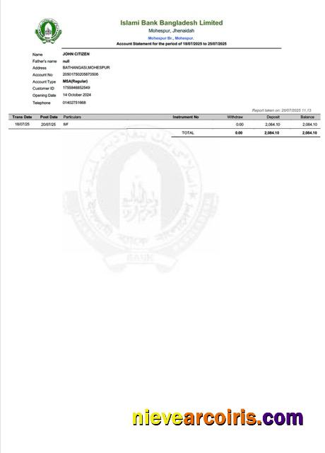 Editable Bangladesh Islami Bank Limited Word And PDF Template