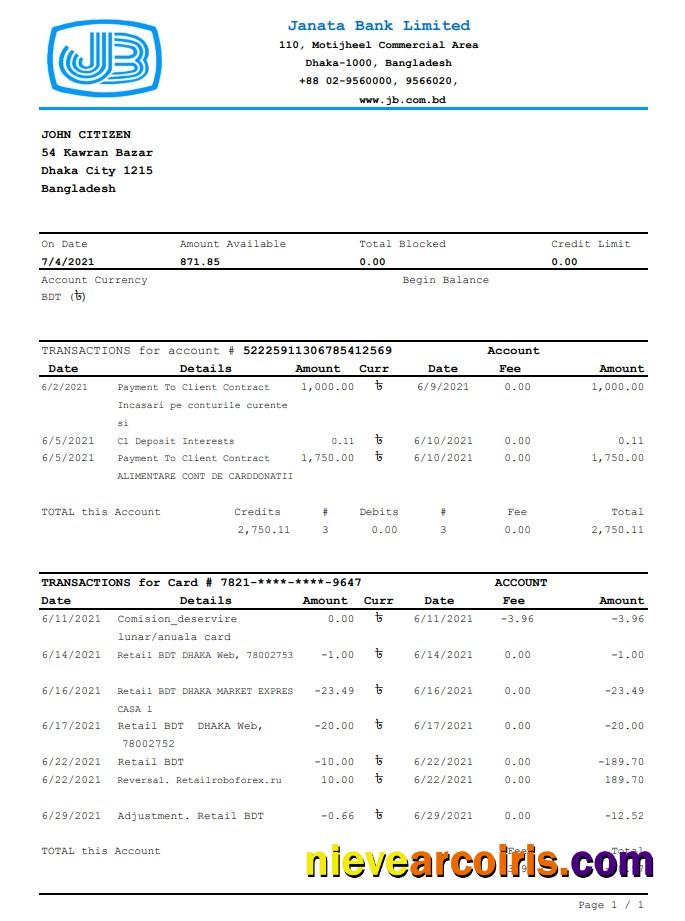 Premium Bangladesh Janata Bank Statement Easy To Fill Template In .xls And .pdf File Format