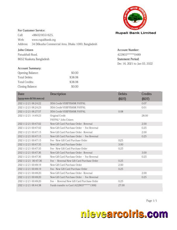 Realistic Bangladesh Rupali Bank Statement Template In Word And PDF Format
