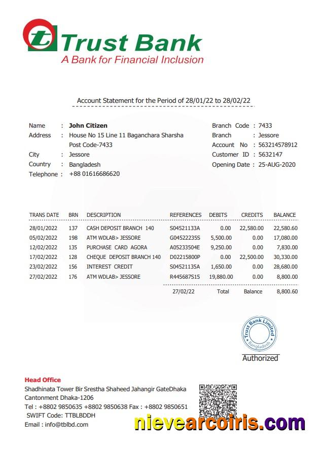 Bangladesh Trust Bank Statement Preview