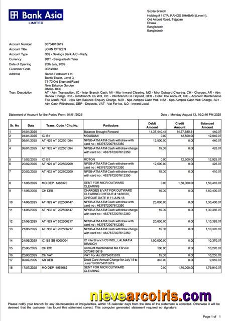 Premium Bangladesh Bank Asia Account Statement Word And PDF Template