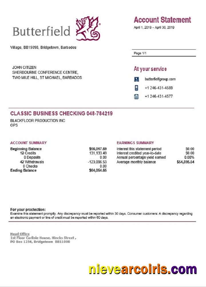 Barbados Butterfield Bank Statement Photolook