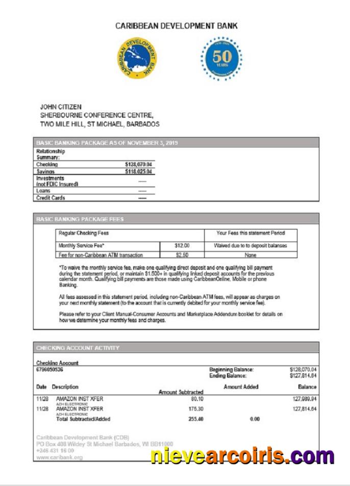 Barbados Caribbean Development Bank Statement Template