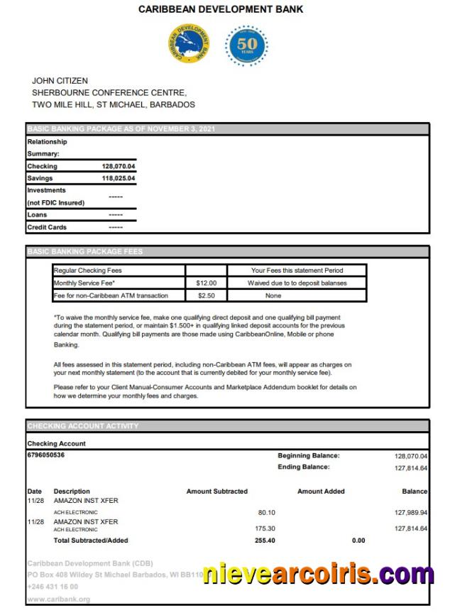Professional Barbados Caribbean Development Bank Statement Easy To Fill Template In .xls And .pdf File Format
