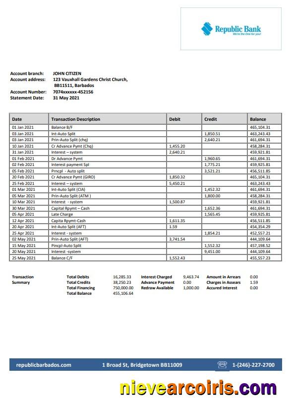 Premium Barbados Republic Bank Statement Template In Word And PDF Format