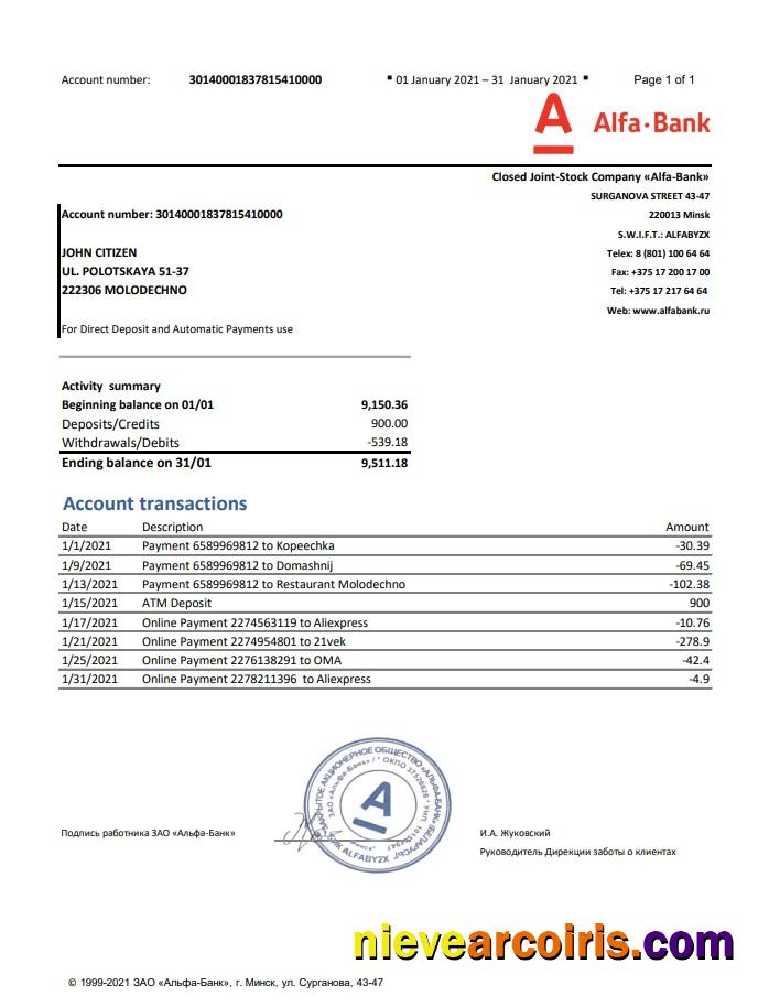 Belarus Alfa Bank Sample