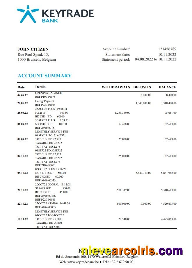 Belgium Keytrade Bank Statement Preview