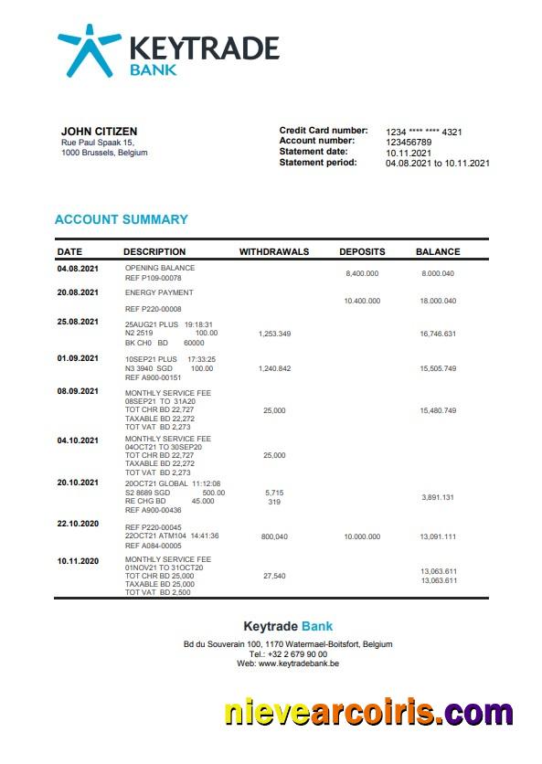 Realistic Belgium Keytrade Bank Statement Template In Word And PDF Format