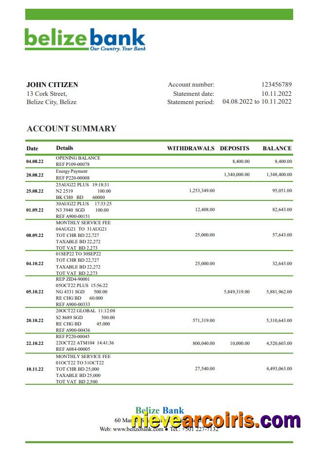 Belize Belize Bank Statement Photolook