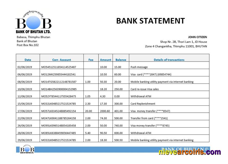 Bhutan Bank Of Bhutan Bank Statement Sample
