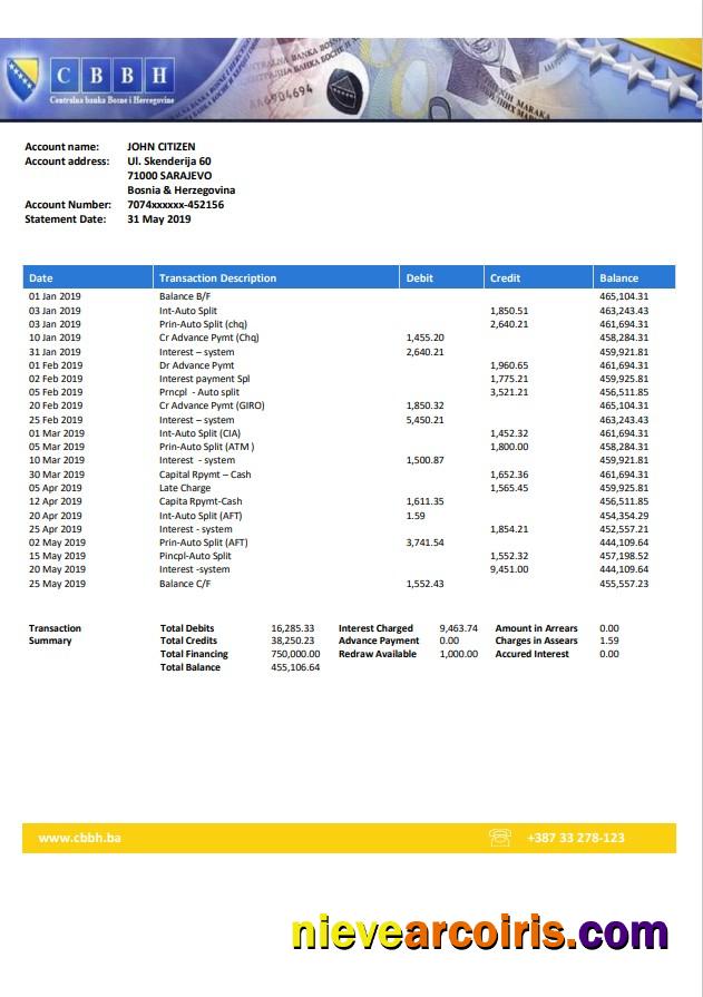 Bosnia And Herzegovina Central Bank Statement Template