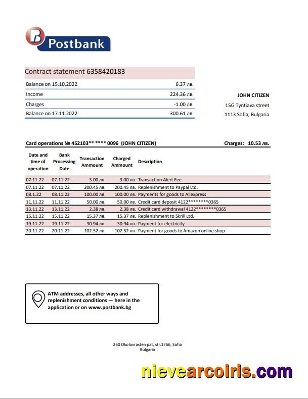 Editable Bulgaria Postbank Bank Statement Template In Excel And PDF Format