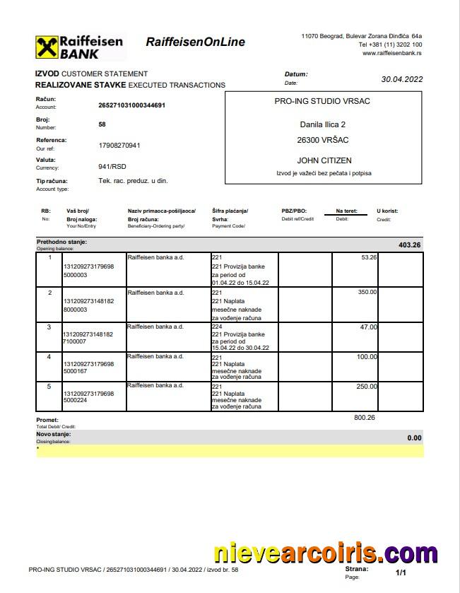 Bulgaria Raiffeisen Bank Statement Version 2 Photolook