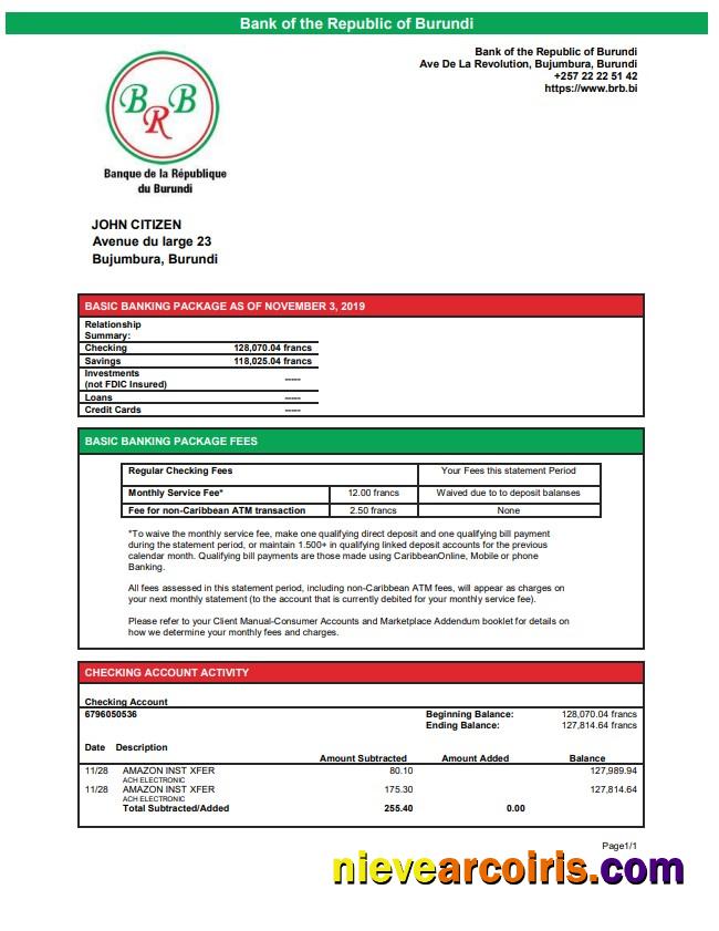 Burundi Bank Of The Republic Of Burundi Bank Statement Sample