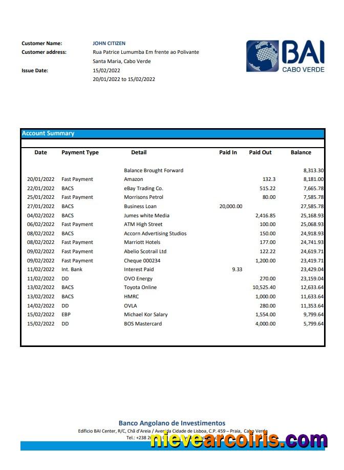 Cabo Verde Banco Africano De Investimentos Bank Statement Preview