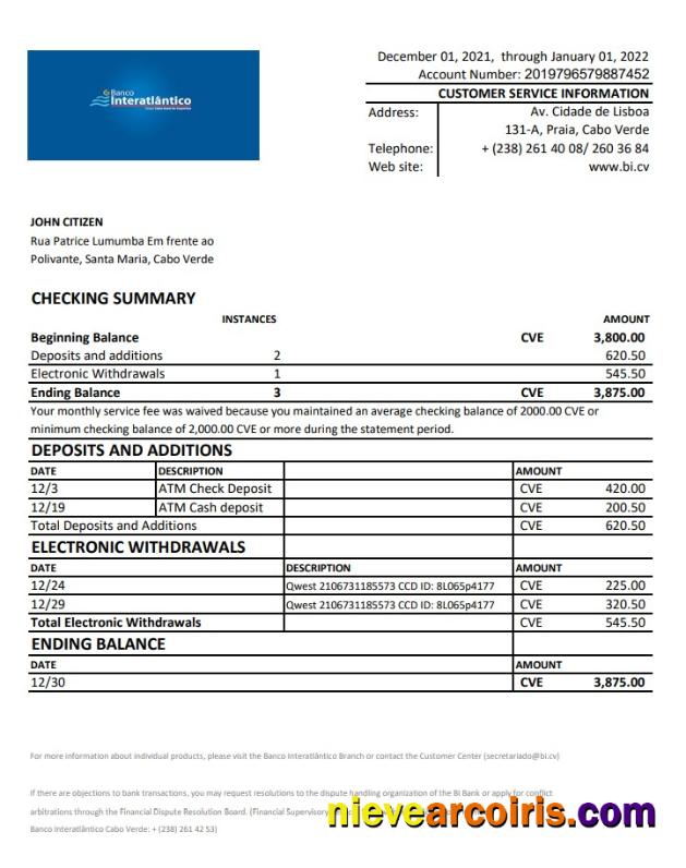 Cabo Verde Banco Inter Atlântico Bank Statement Preview